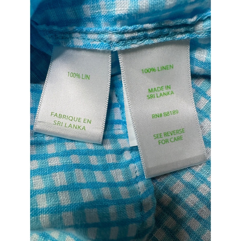 Lilly Pulitzer Sea View Linen Button Down Top Womens XXS Gingham Plaid Blue - Picture 3 of 7